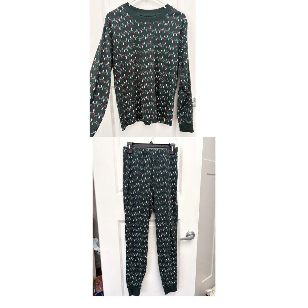 Pact Organic Cotton Green Christmas Lights Pajama Set Med Holiday Pajamas Cozy
